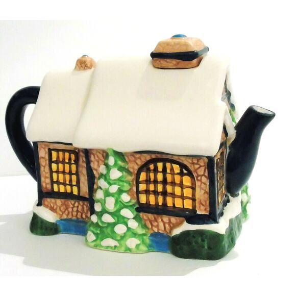 Kinkade, Thomas 1993 Christmas TEA POT Stoneheart Hutch 8" Cottage 4 Cup Teapot